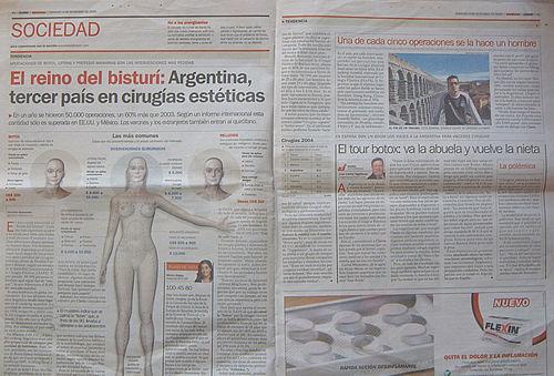El reino del bisturi: Argentina, tercer pais en cirugias esteticas - Articulo Publicado en Clarin el 04-09-2005 escrito por Graciela Gioberchio-